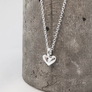 silver heart necklace made in UK on trace chain