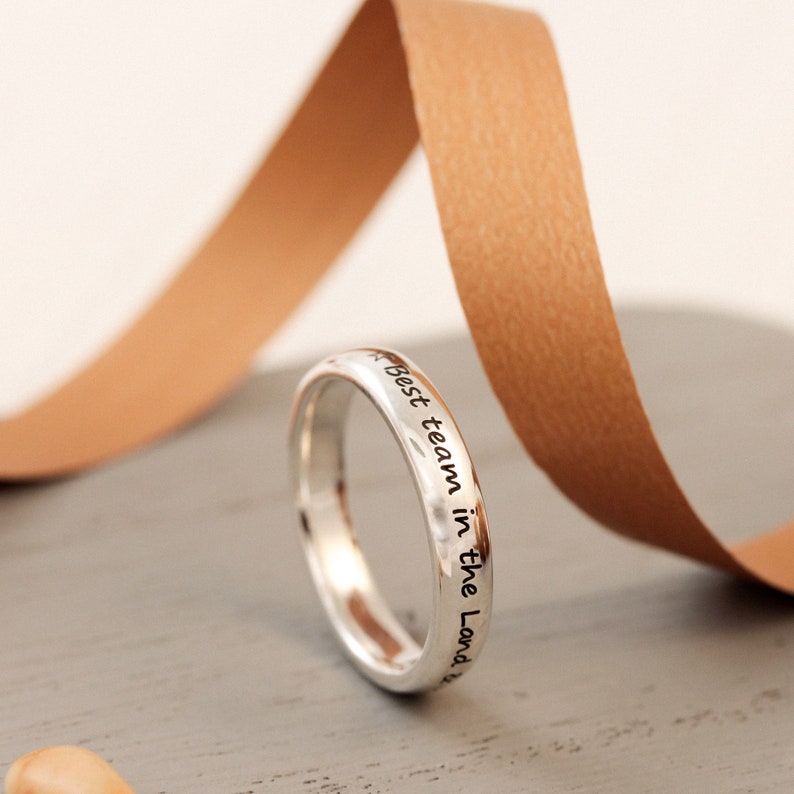 personalised message ring silver band engraved