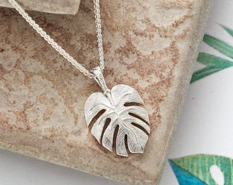 Monstera Palm Leaf Necklace - Solid Silver or 18ct Gold Vermeil -Tropical Jewellery - Monstera Pendant - Monstera Leaf Gold Necklace