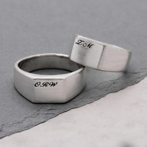 Personalized Sterling Silver Signet Ring - Engraved Initial Ring for Men
