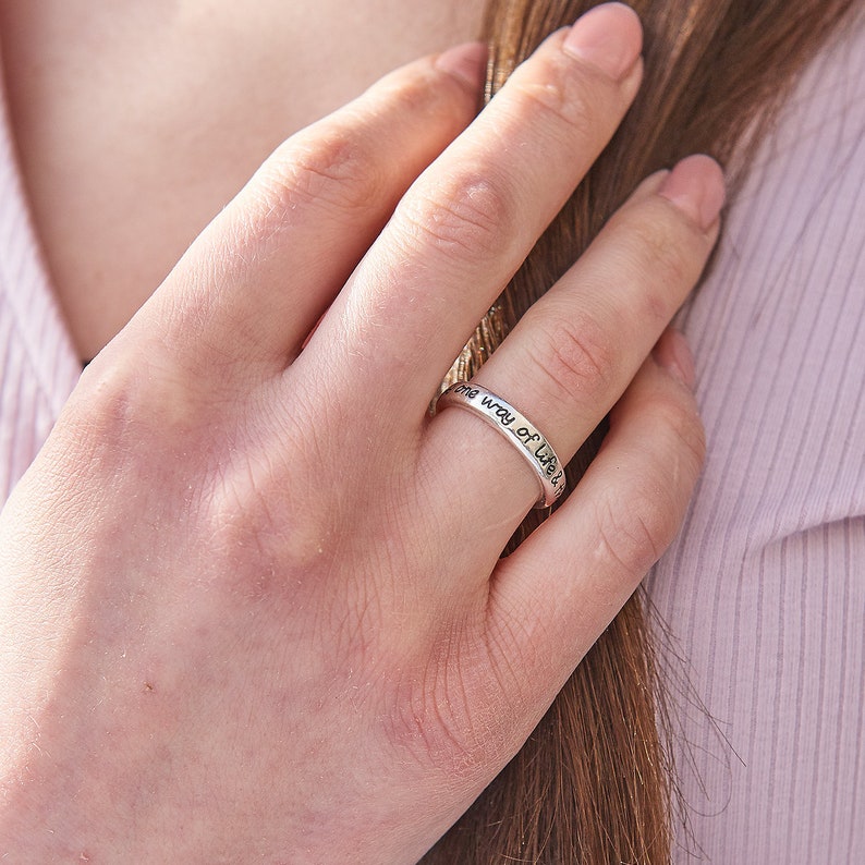 personalised message ring silver band engraved