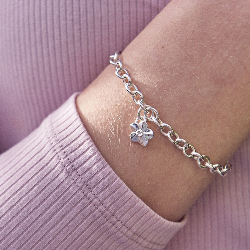 Forget me not silver charm bracelet