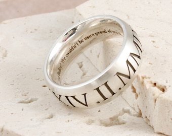 Roman Numerals Ring - men's personalised sterling silver ring - mens personalized ring - engraved date ring - thumb ring - chunky ring