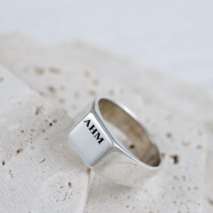 Ahm Initals Custom Initial Sterling Silver Signet Ring - Engraved Bespoke Ring ...