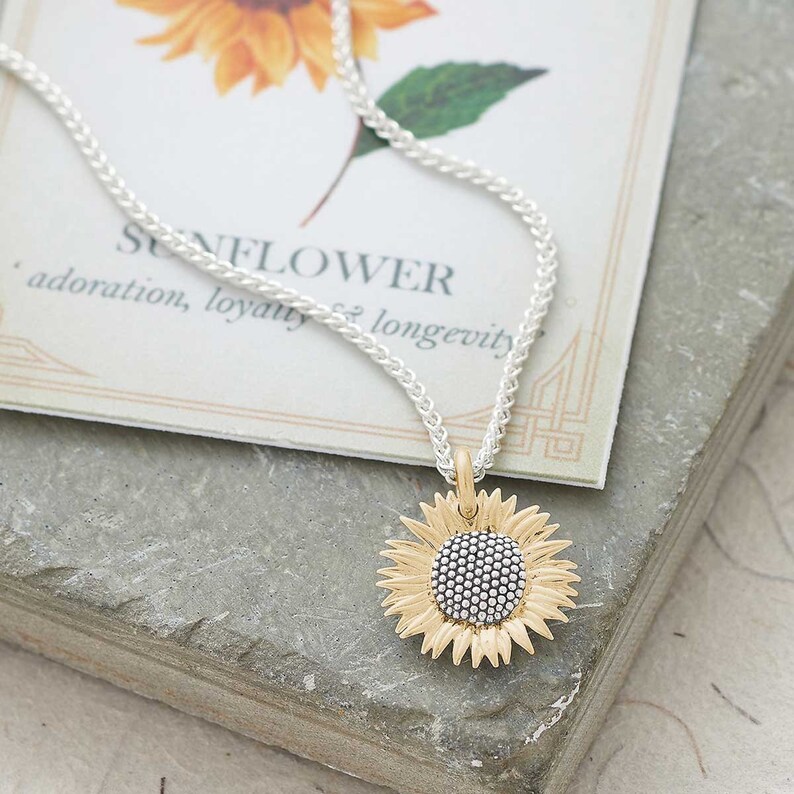 Solid Silver Sunflower Necklace Gold Vermeil Sunflower Etsy UK
