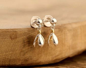 Snowdrop Flower Drop Earrings: Sterling Silver & Gold Vermeil