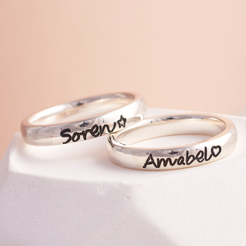 personalised message ring silver band engraved