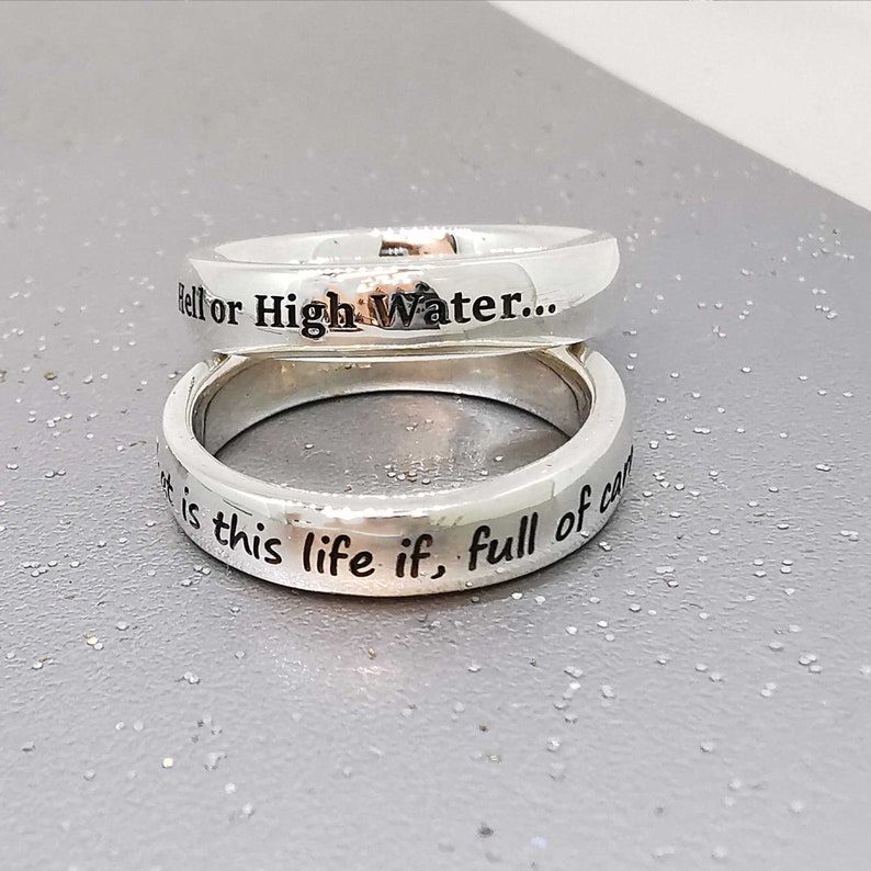 personalised message ring silver band engraved