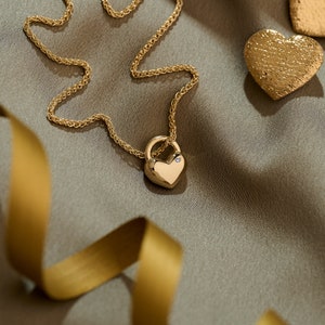 chunky rounded solid gold heart necklace with diamond