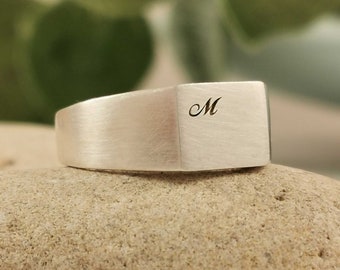 Custom Initials Silver Signet Ring - Silver Signet Ring For Men- Engraved Initial Mans Silver Ring Bespoke Personalised