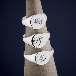 Personalized Sterling Silver Signet Ring: Engraved Monogram Initial