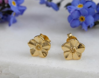 Forget-Me-Not Gold Vermeil Studs - Yellow Rose Gold Earrings - Flower Studs Forget Me Not Gold - Memorial Gift