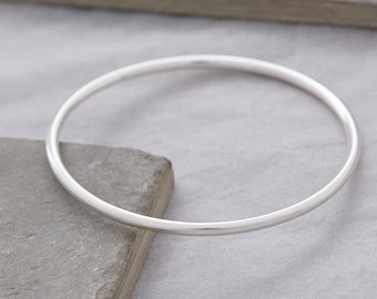 Flat Sterling Silver Bangle: Minimalist Round Bracelet - Etsy