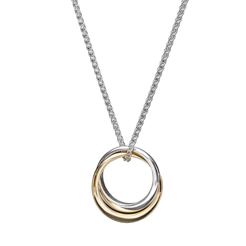 Double Circle Necklace Lunar Eclipse Silver Linked Circles Gold /& Rose Gold Necklace Organic Pendant Russian Rings Solid 9ct Gold