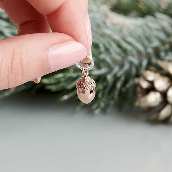 Acorn Solid Silver Gold or Rose Gold Charm Acorn Gift Autumn Gift