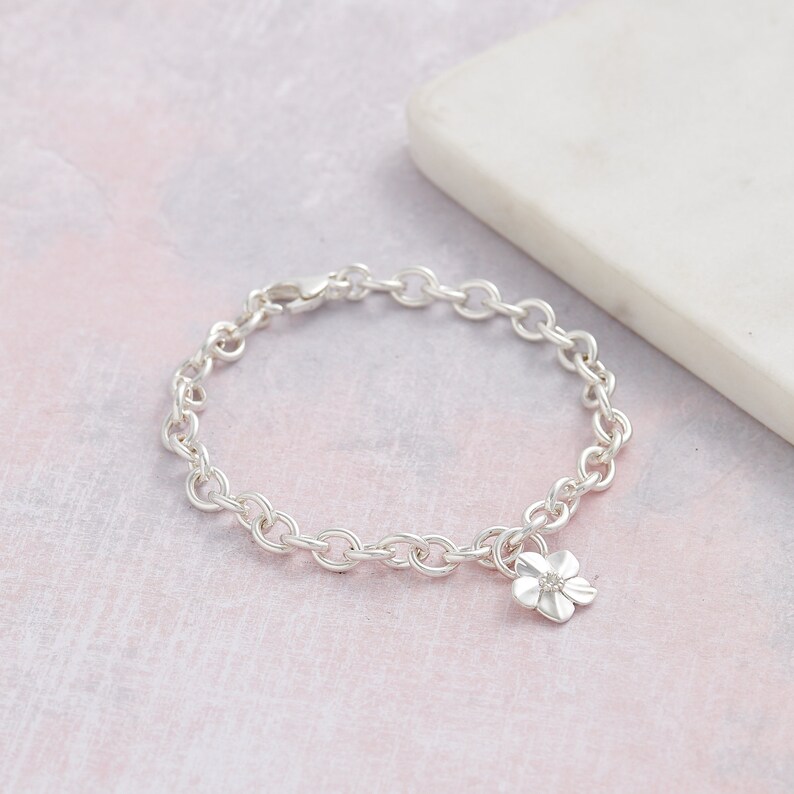 Forget me not silver charm bracelet