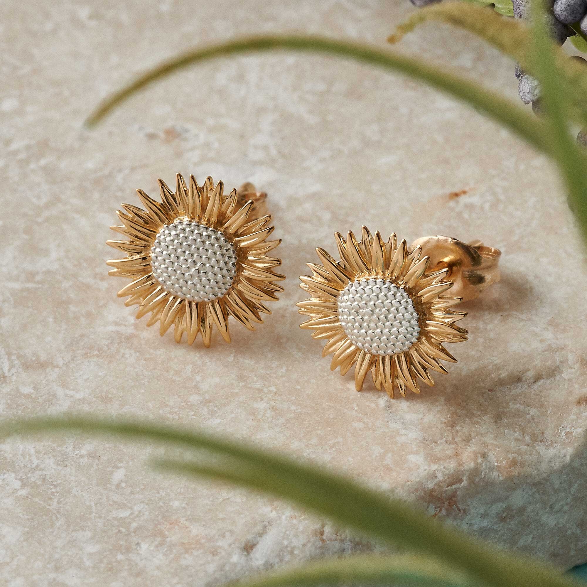 Sunflower Gold Studs Gold Vermeil or Solid Gold Sunflower Earrings
