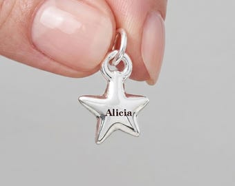Personalized Sterling Silver Star Charm Bracelet - Engravable Star Pendant
