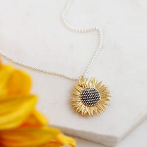 Gold Vermeil Sunflower Necklace: Sterling Silver Floral Pendant