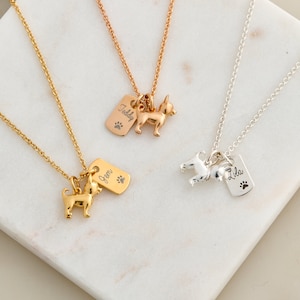 Chihuahua Personalised Silver Necklace: Engraved Dog Breed Chihuahua Pendant, Pet Loss Gift, Sterling Silver or Yellow/Rose Gold Plate