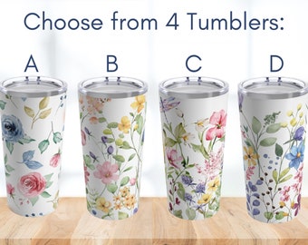 20oz Watercolor Wildflower Tumblers with Lids, 4 Styles to Choose from, Beautiful Gardener, Mom, Sister, or Best Friend Gift