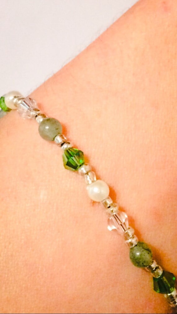 Items similar to Jade & Emerald Green Crystal Bracelet, handmade