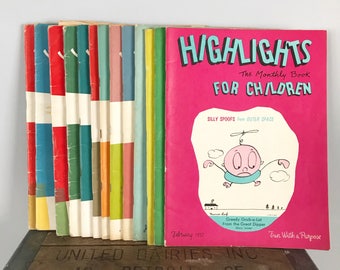 Large Lot of Vintage Highlights for Children Magazines 13 Total 1950's 1960's Great for Repurposing Crafting or Display