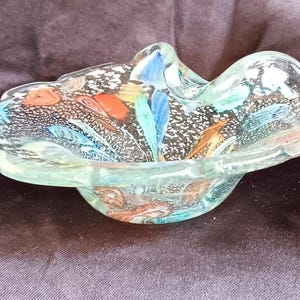 Vintage Murano Blown Art Glass Dish  Bowl Mid-Century Hollywood Regency Retro Grand Millennial Decor