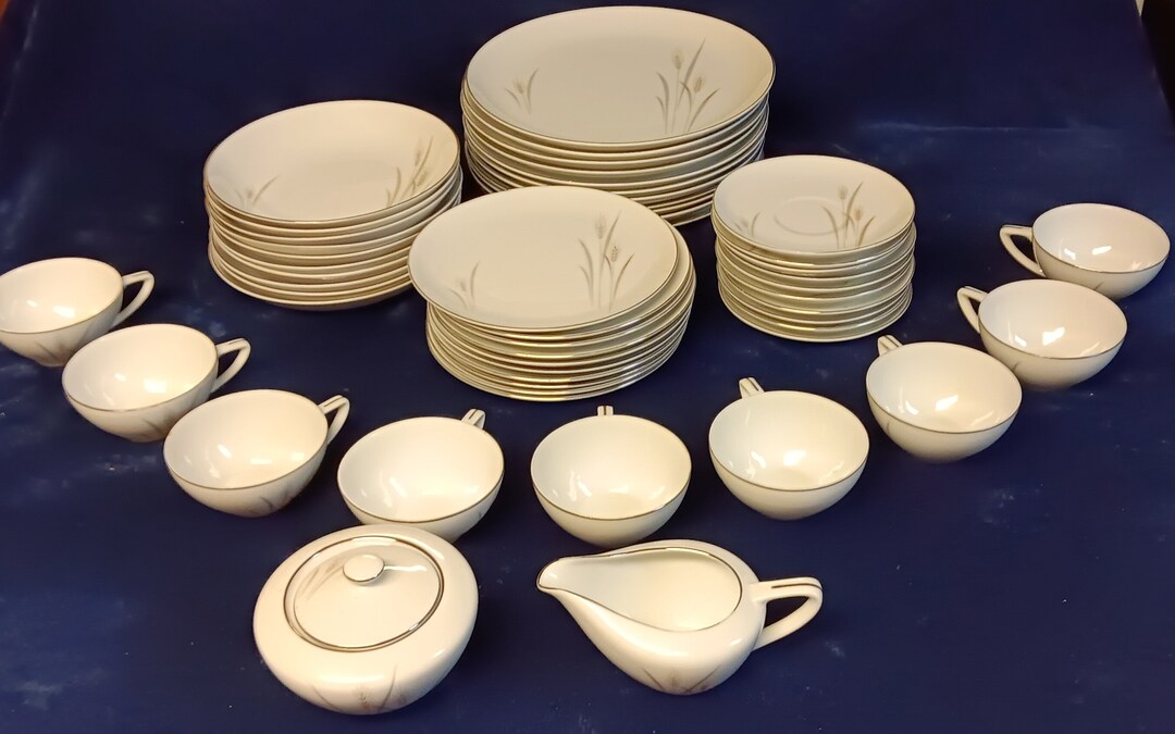 Midcentury Platinum Wheat Fine China of Japan Dinnerware Set 53 Pcs Etsy