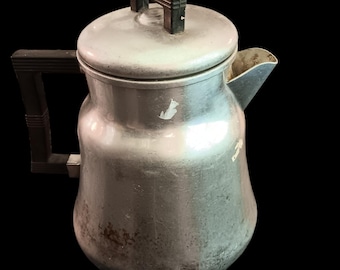 Vintage Wear-Ever 3102 Aluminum Coffee Pot Art Deco Percolator Complete Filter Basket USA
