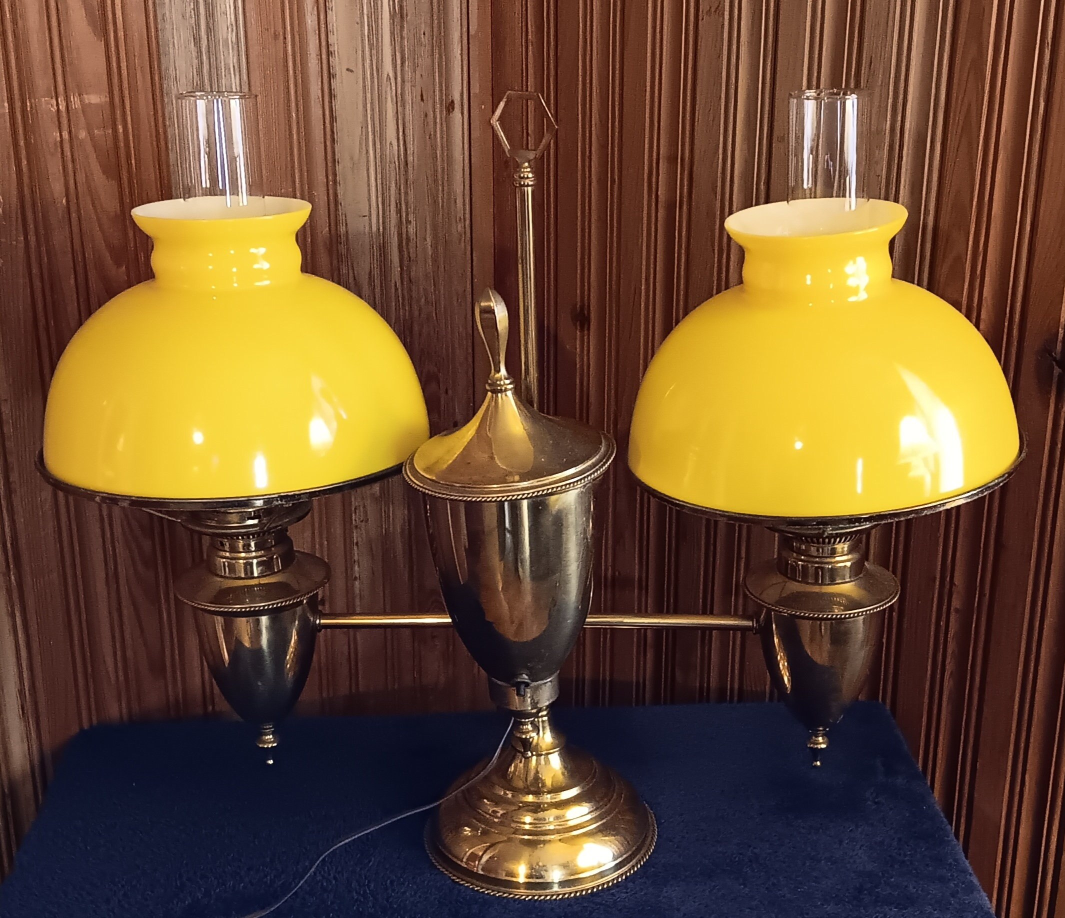 Antique Oil Lamp Bradley & Hubbard Double Student Lamp Converted