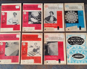 Mid-Century 50s Needlecraft Magazines Workbasket plus bonus Advertising women ephemera usa booklet How-to