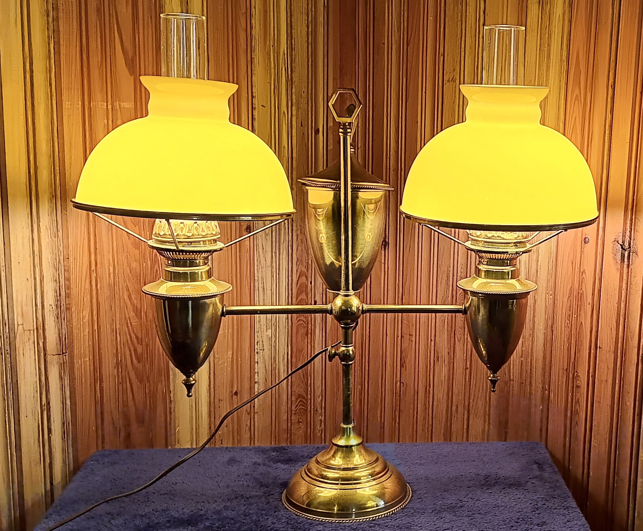 Antique Oil Lamp Bradley & Hubbard Double Student Lamp Converted