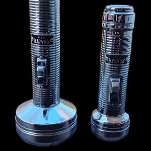 Vintage Ranger Flashlights – Chrome Metal Ribbed Grip – 1950s-60s USA Torch – Classic Mid-Century Flashlight