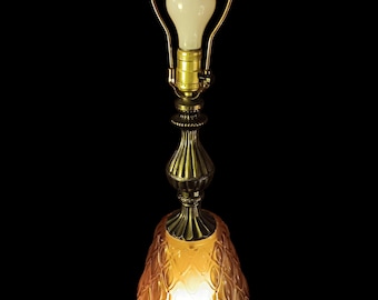 Vintage Table Lamp  L L WMC Amber Glass & Metal – Double Light – Hollywood Regency Glam mid-century