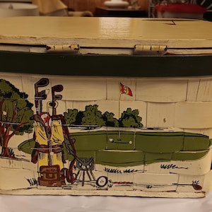 Cartera vintage firmada Caro-nan Golf Basket: bolso de mano inspirado en una bolsa de golf, forrado en franela, hecho a mano, fabricado en Birmingham, estilo retro raro de mediados de siglo