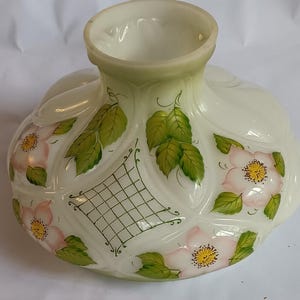 Vintage Hand-Painted Milk Glass Lamp Shade with Pink Dogwood Flowers antique mid-century early USA VICTORIAN art nouveau