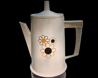 Vintage Regal Poly Perk Coffee Maker 1970s Floral Daisy Electric Percolator Mid Century Kitchen Appliance Retro USA