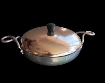 Vintage Wear Ever G-901 Covered Skillet Copper Patina Guardian Aluminum 1930s Farmhouse Braiser