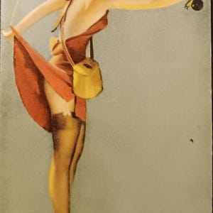Vintage Mutoscope Card A Good Hook-Up Pin-Up Girl Art Gil Elvgren Risqué Fishing Humor 1940s USA