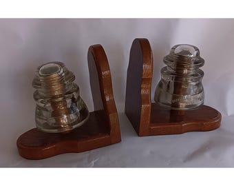 Bookends Glass Insulator Telegraph Hemingray 45 Handmade USA  Vtg Antique