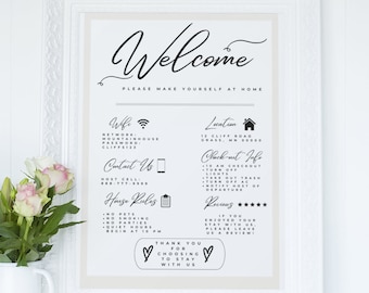 Welcome Sign for Airbnb Hosts, Vacation Rental Printable, Guest Arrival Poster, Template for VRBO, Things to Know, Beach House Rules, Wifi