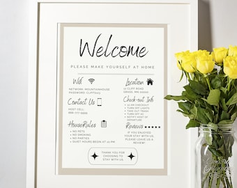 Welcome Sign for Airbnb Hosts, Vacation Rental Printable, Guest Arrival Poster, Template for VRBO, Template for AirBnb, House Rules, Wifi