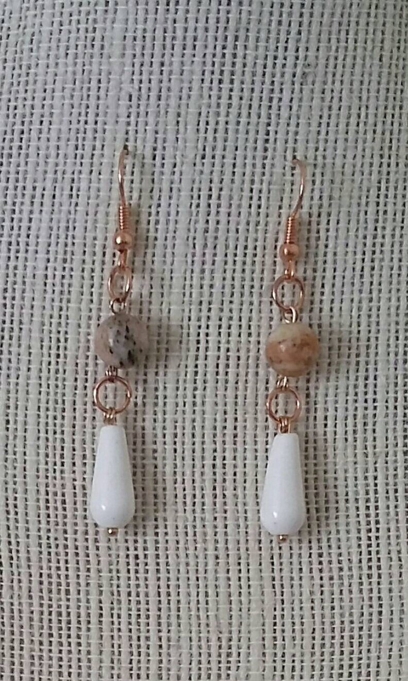 Handmade Valentine/'s Day Gift Mother/'s Day Birthday Anniversity Rose Gold Jasper Dangling Earrings Christmas