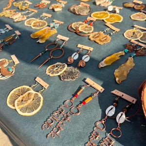 Earrings - Beaded Copper or Brass Earrings with Gemstones, Leather and Other Embellishments