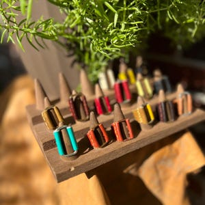 Genuine Leather North & South Ring with Textured Brass or Copper Frame and Side Stitching - Tall Rectangular Ring