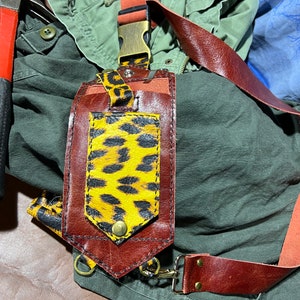 Rustic Red and Cheetah Print Leather Crossbody with RFID-Blocking for your Tap cards, Everyday Carry Bag for Travel with Passport and Keys