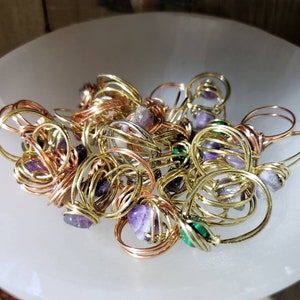 Tarnish Resistant Brass and Copper Wire Wrapped Rings with Gemstones