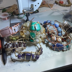 Textured Copper and Brass Cuffs with Natural Gemstones