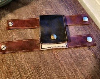 All Leather Wrist Wallet, 2-Pocket Wrist Wallet, Black & Burgundy Custom Wallet, Hand Stitched Custom Adjustable Money and Card Holder